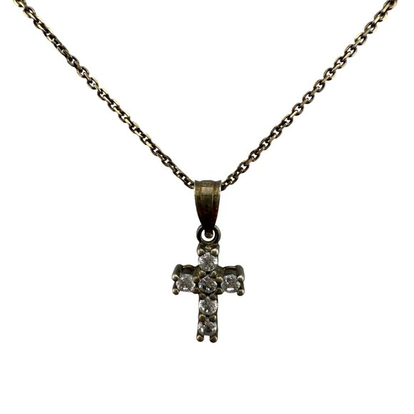 Sterling Silver Vermeil Cross Pendant Necklace With Cubic Zirconia Stones 925 It - Picture 1 of 6